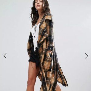 Free People Anaheim Long Plaid Wool Coat